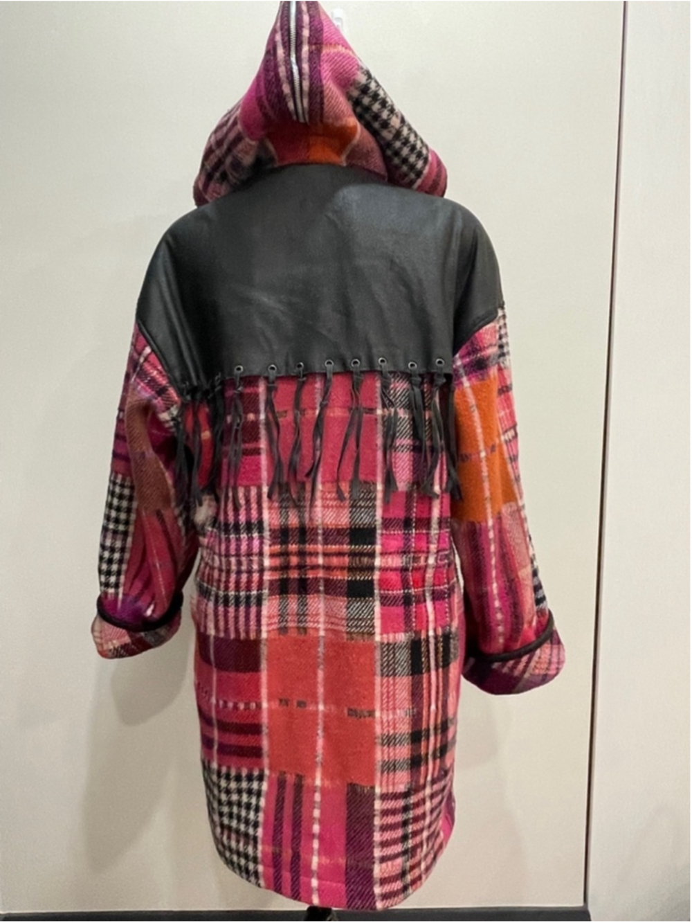 Hilary Radley Vintage Plaid Long Coat S Leather Fringe Fairy Grunge Whimsigoth - Picture 5 of 12
